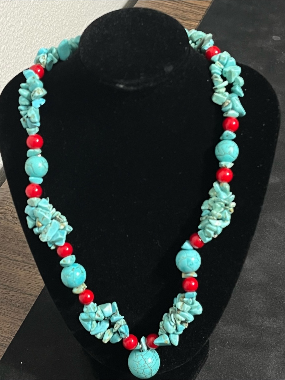 Turquoise Heishi Beaded Necklace Native Vintage Pendant Boho Statement Womens